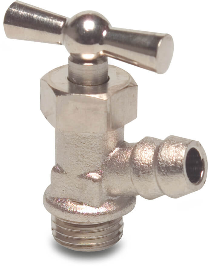 Itap Drain valve brass nickel plated 1/4" x 10 mm male thread x hose tail 10bar type 196