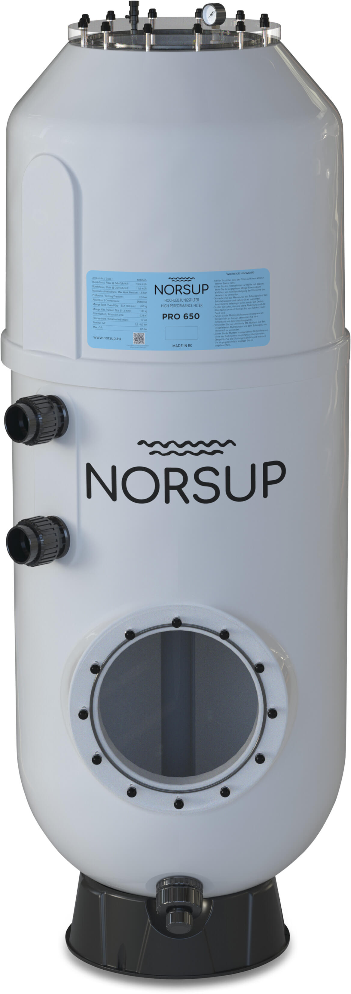 Norsup Deepbed filter glasfiberforstærket polyester 2" limmuffe grå type Pro 800