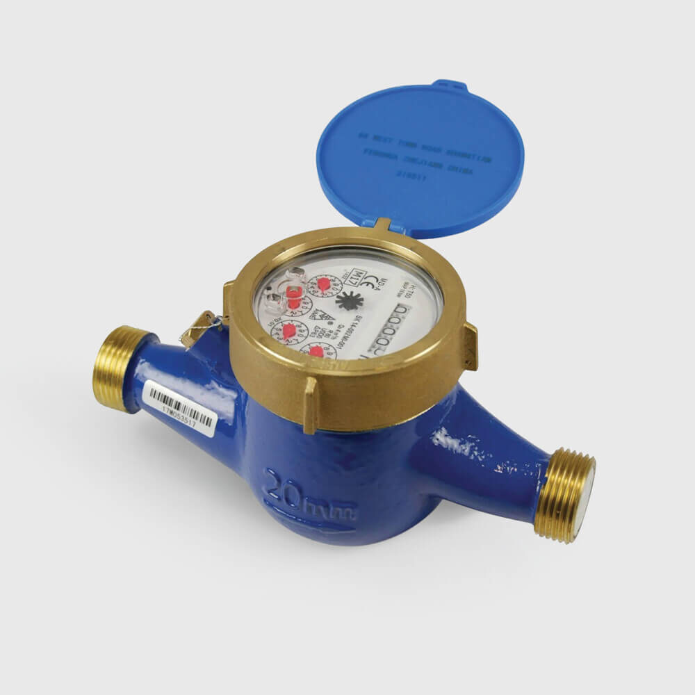Profec Tør vandmåler messing 1 1/2" udvendig gevind 16bar 0,1A 6m³/t DN32 24V blå CE/MID MD-A/MD-AP type TL multi jet horisontal med puls mulighed