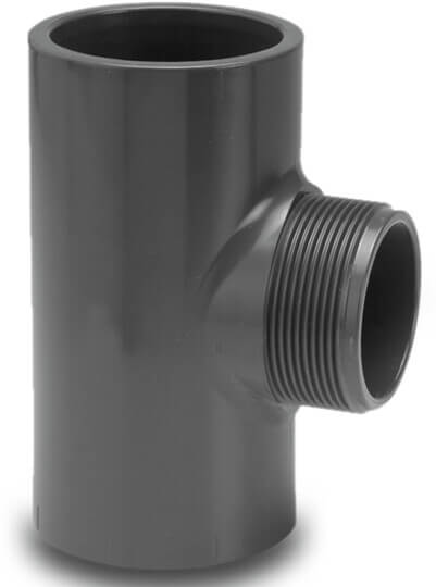 VDL Adaptor T-piece 90° PVC-U 40 mm x 1 1/4" x 40 mm glue socket x male thread x glue socket 10bar grey
