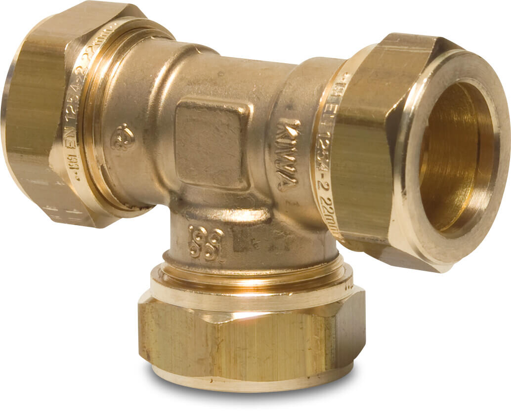 Bonfix T-piece 90° brass 10 mm compression KIWA/GASTEC