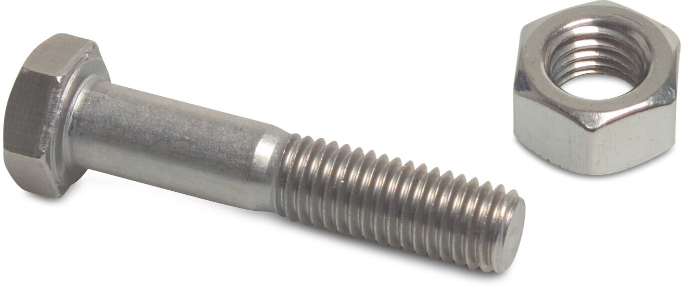 Sæt af bolte + møtrikker rustfri stål A2 M8 x 50 mm 4 bolte og møtrikker