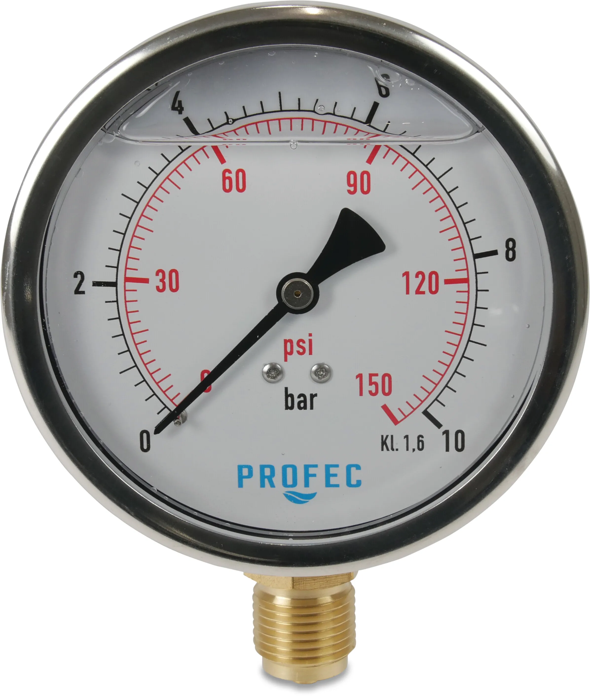 Profec Manometer 100 mm buitendraad -1 - 5bar type glycerine gevuld onderaansluiting 1/2"