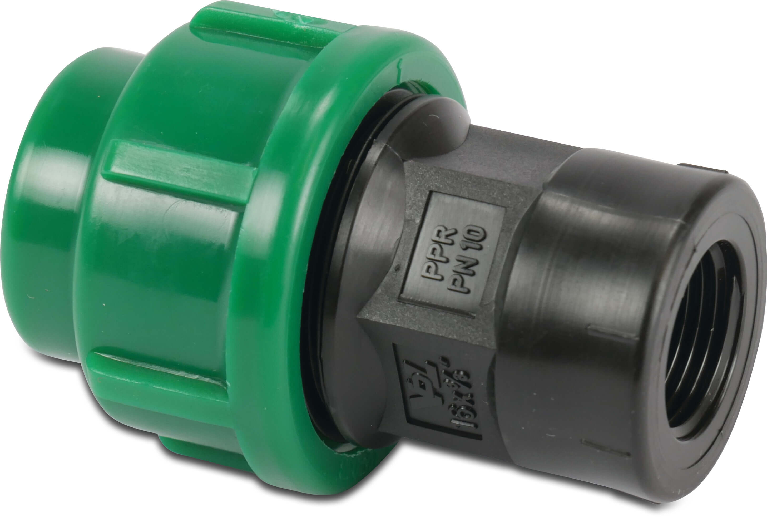 VDL Adaptor socket PP 16 mm x 3/8" clamp x female thread 10bar black/green