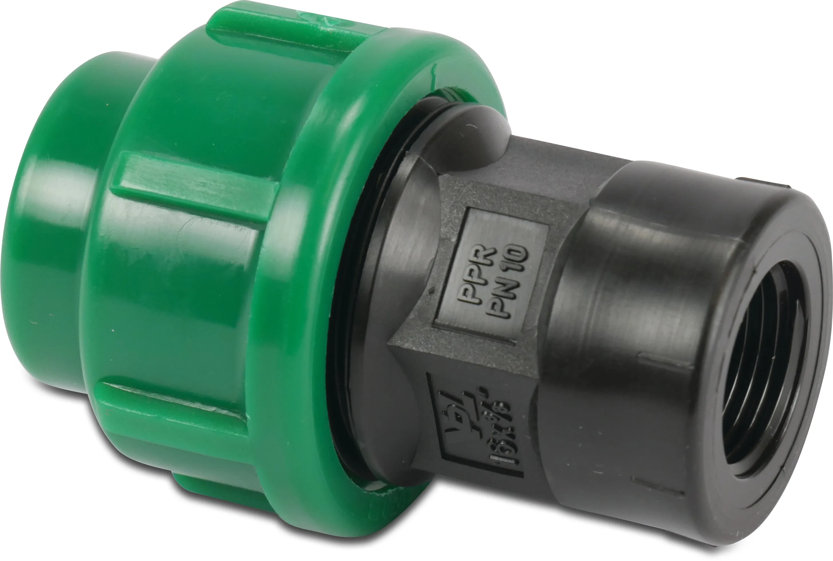 VDL Adaptor socket PP 16 mm x 3/8" compression x female thread 10bar black/green