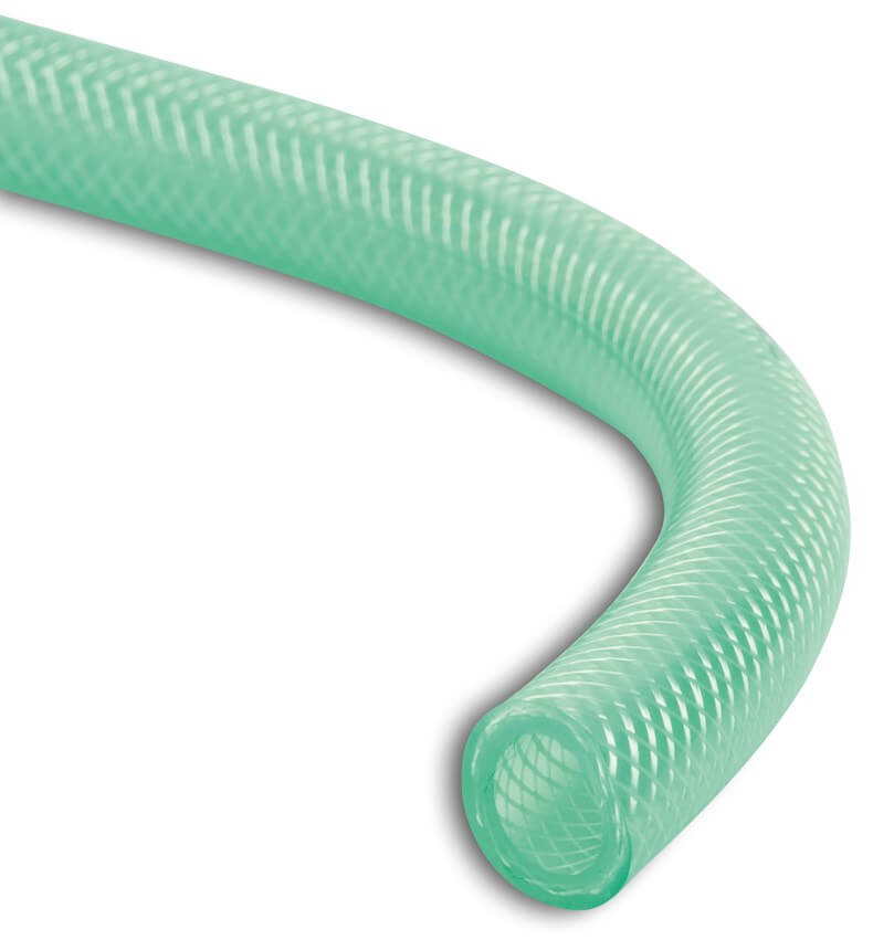 Wąż wzmocniony w oplocie PVC 8 mm x 14 mm 8bar zielony przezroczysty 25m type Fuel