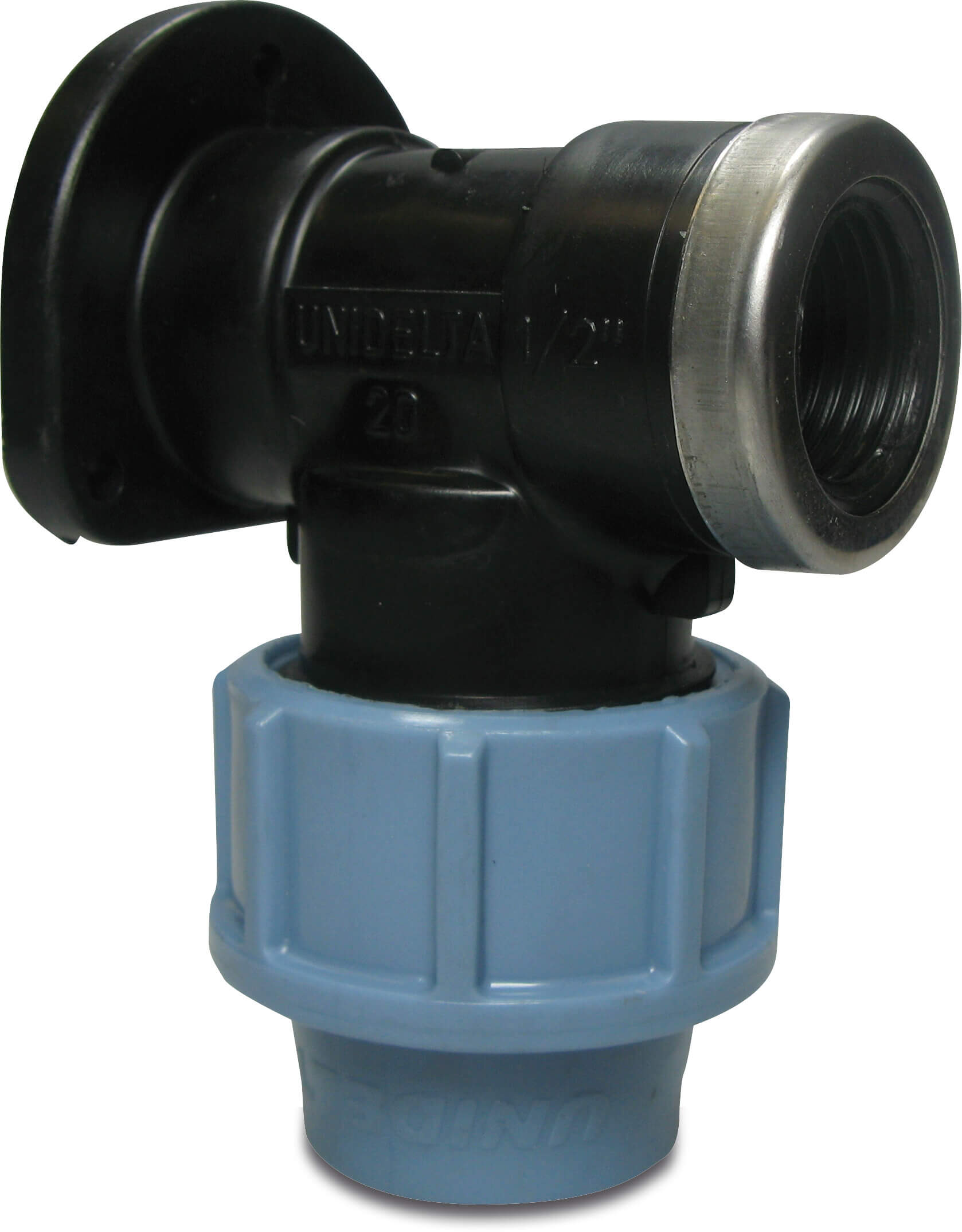 Unidelta Deck elbow 90° PP 20 mm x 1/2" compression x female thread 16bar black/blue DVGW/KIWA/WRAS