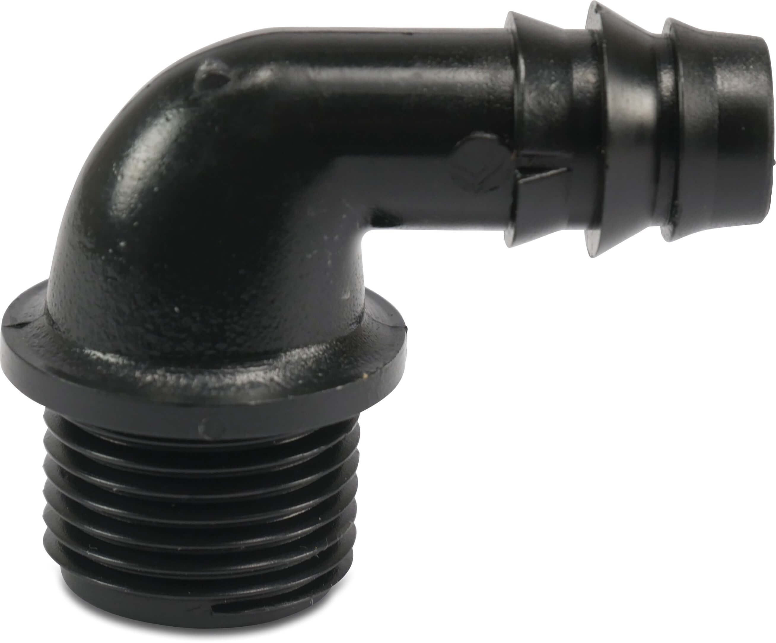 Barbed adaptor elbow 90° PP 1" x 25 mm male thread x barbed 4bar black