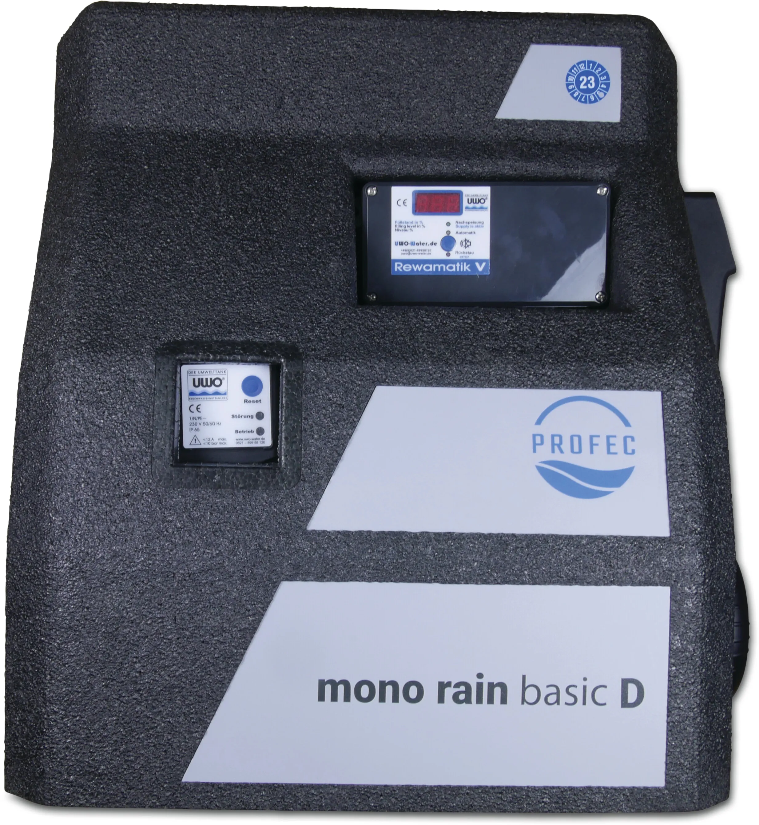 Profec Regenwatervoorzieningsmanager 4bar zwart DVGW type Mono rain basic D met zelfaanzuigende pomp en drukschakelaar inclusief tankniveau-indicator