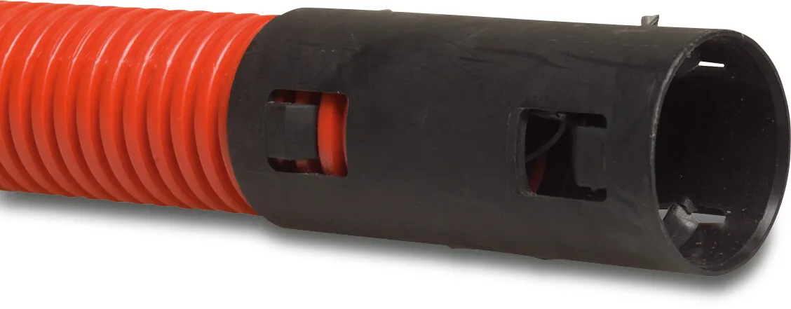 Kabelschutzschlauch PE 40 mm Klick Muffe x Glatt DN32 Rot/Schwarz 25m