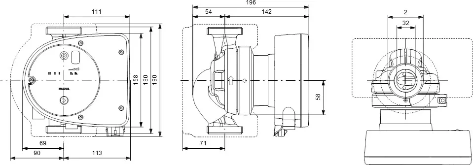 Grundfos Pompa obiegowa o zmiennej prędkości stal nierdzewna 2" GZ 10bar 1.22A 230VAC czarno-czerwony typ MAGNA1 32-80N EuP ready