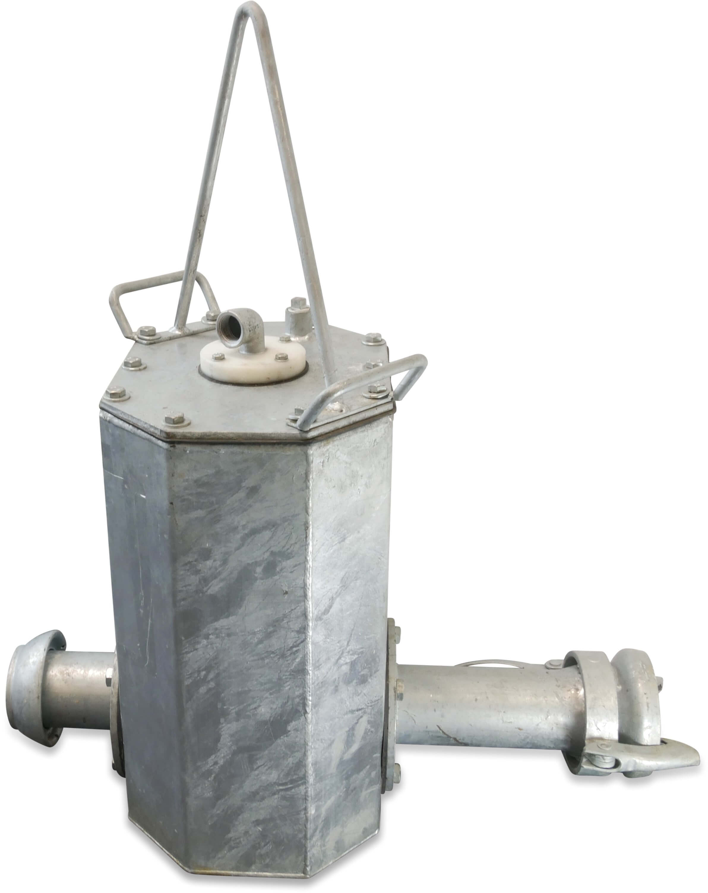 De-aeration unit with quick couplers steel galvanised 108 mm female part Perrot x male part Perrot