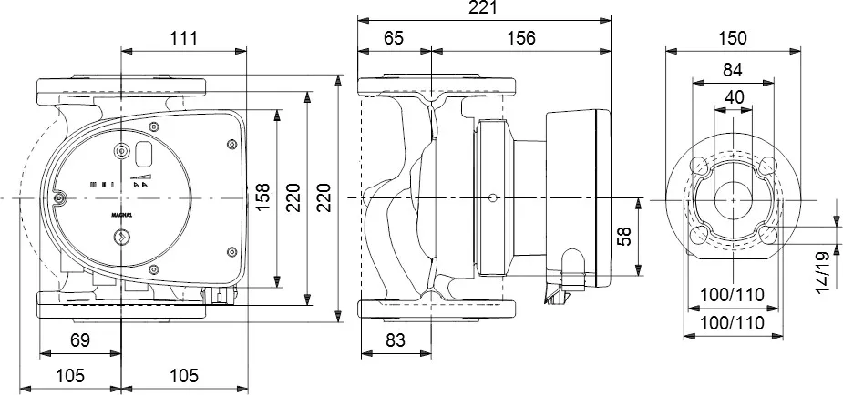 Grundfos MAGNA1 40-40F EuP ready Variable speed circulation pump cast iron DN40 flange 10bar 0.72A 230VAC black/red