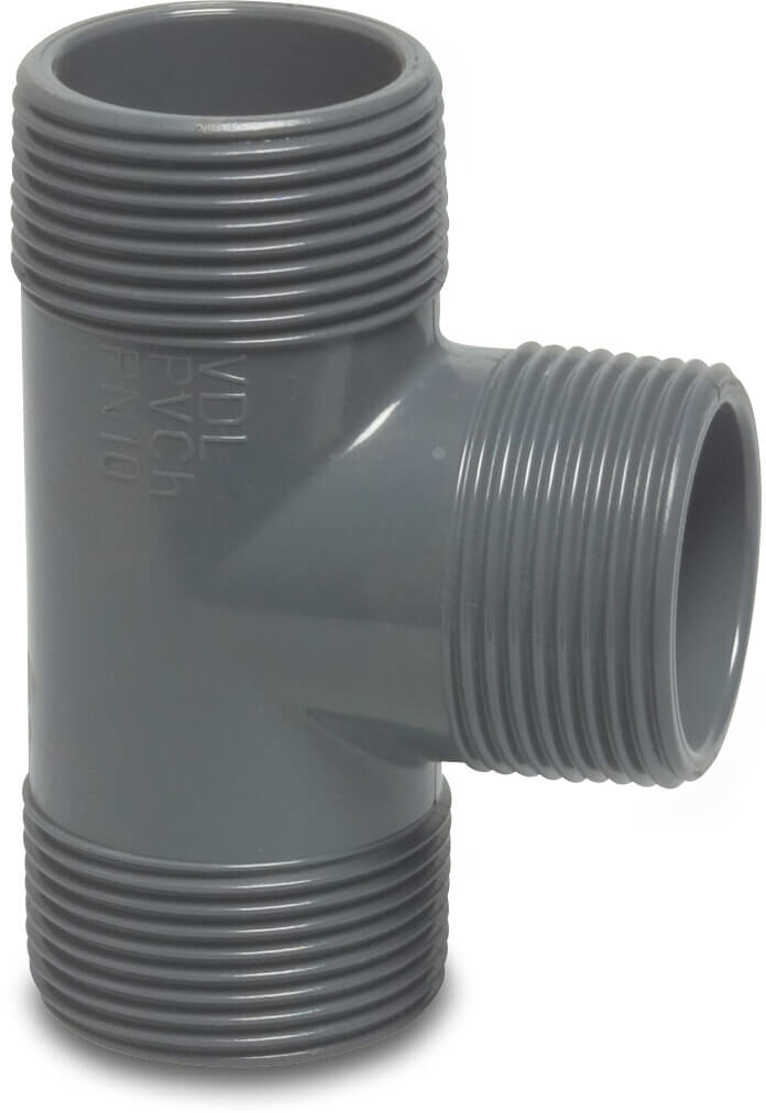 VDL T-stykke 90° PVC-U 1 1/4" udvendig gevind 10bar grå