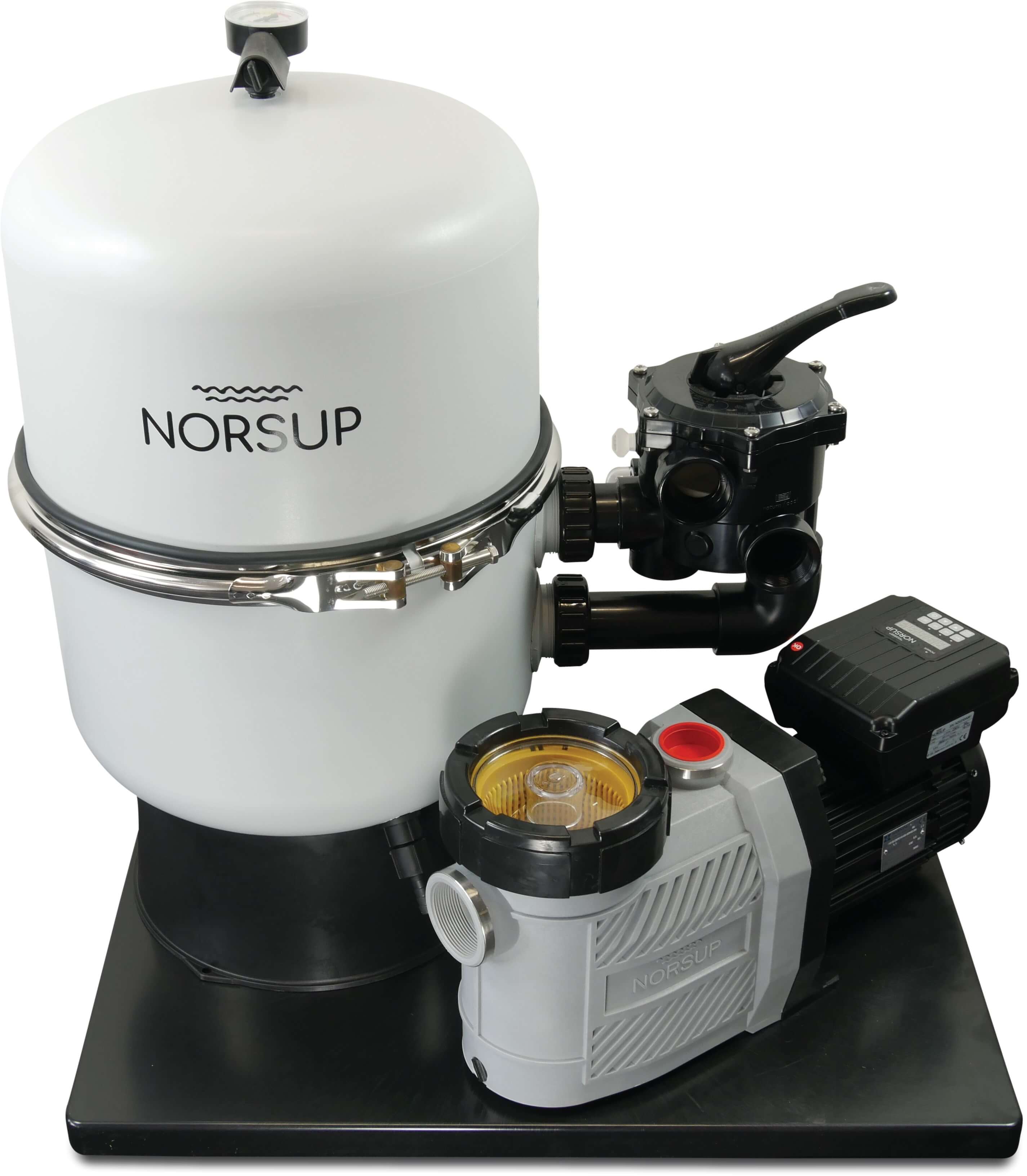 Norsup Pool filter set fibreglass 50 mm x 1 1/2" glue socket x female thread 1.8bar type Duplex 400 EVO+7 with bottom plate