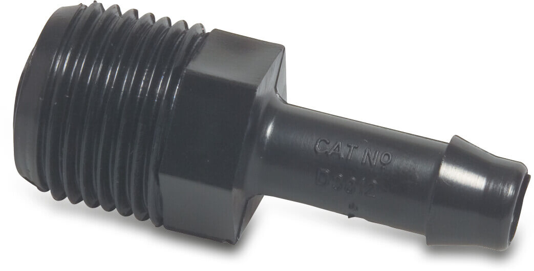 Barbed adaptor PA (nylon) 1" x 32 mm male thread x hose tail 10bar black type WF