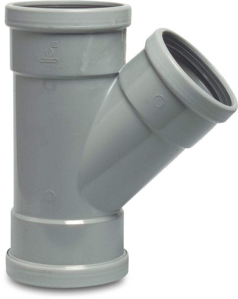 Drainage reducer T-piece 45° PVC-U 125 mm x 110 mm x 125 mm SN4 ring seal grey KOMO/BENOR