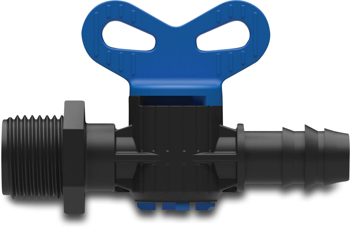 Plug valve PP 20 mm x 3/4" barbed x male thread 6bar black