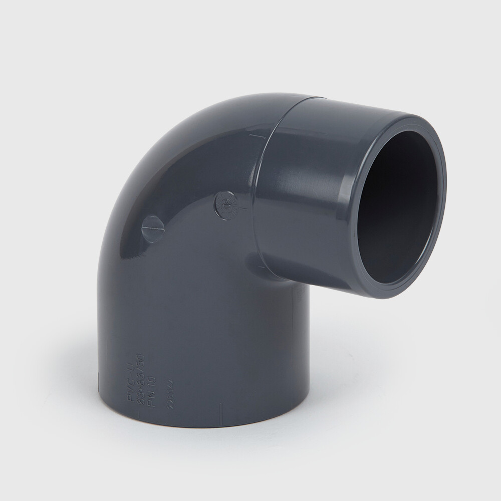 VDL Knie 90° PVC-U 63 mm x 50/63 mm lijmmof x lijmmof/spie 10bar grijs