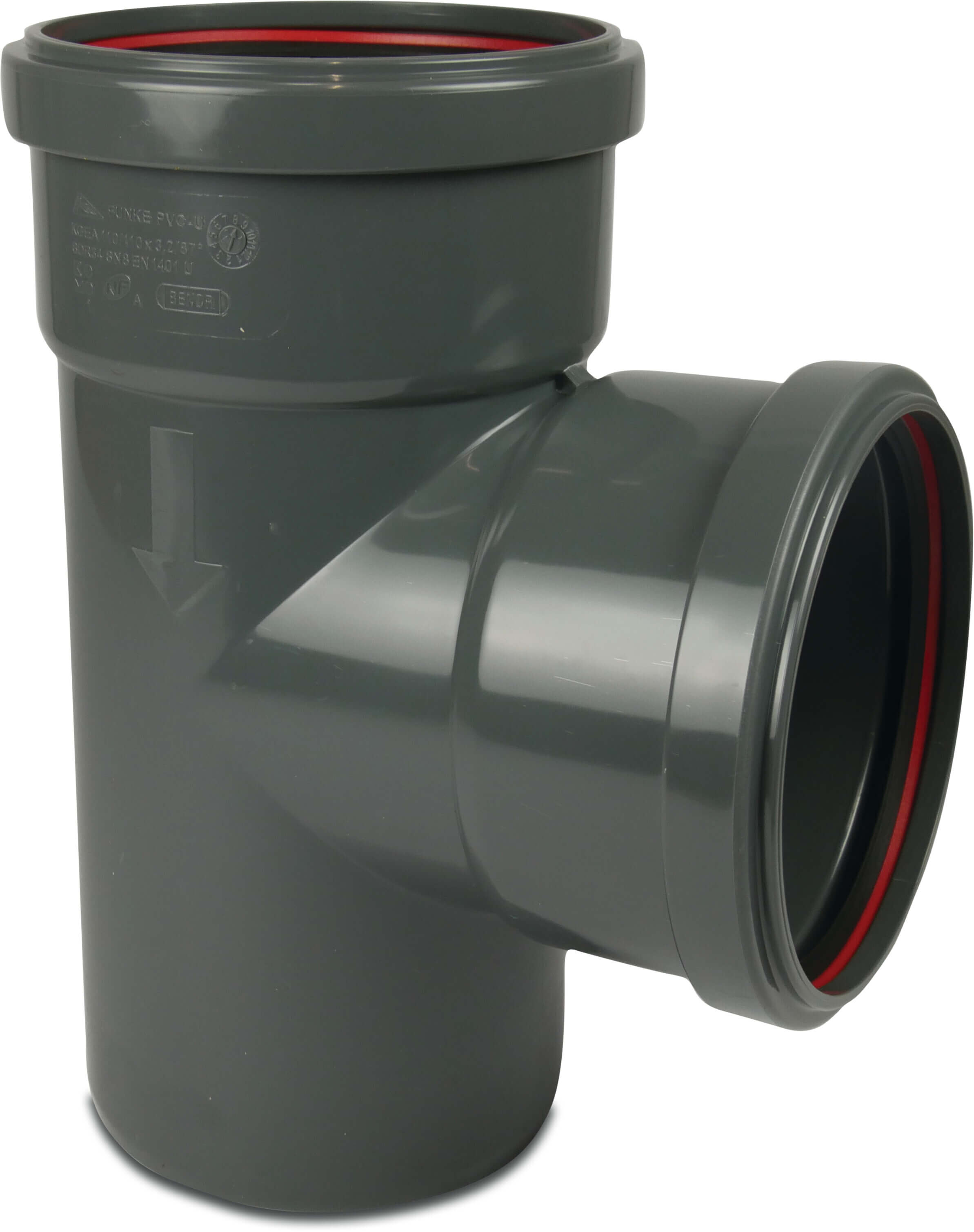 T-stuk 87° PVC-U 110 mm SN4 manchet x manchet x spie grijs KOMO/BENOR