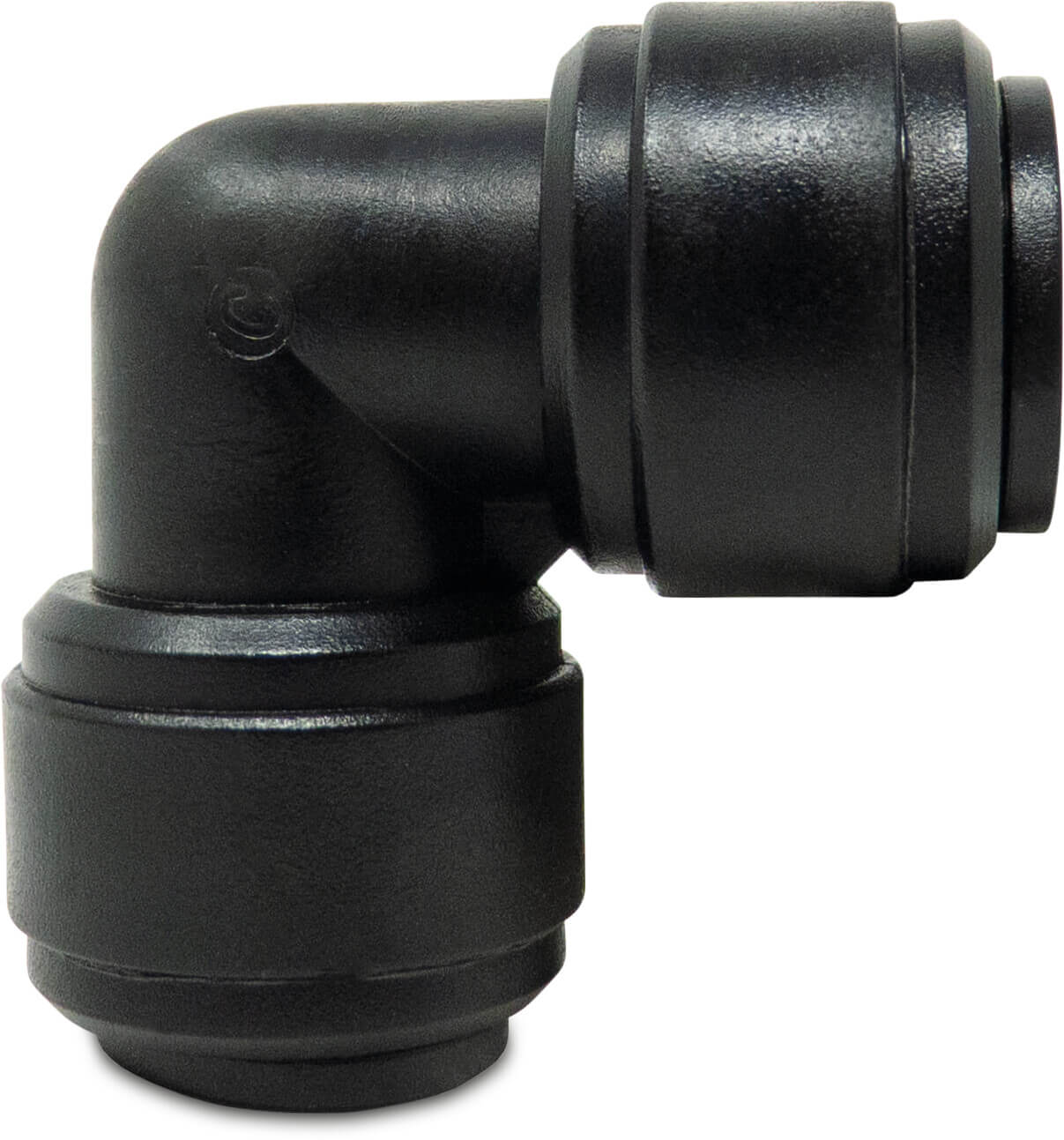 Union elbow 90° hybrid POM 1/4"/6 mm push-in 20bar black WRAS type Aquaspeed