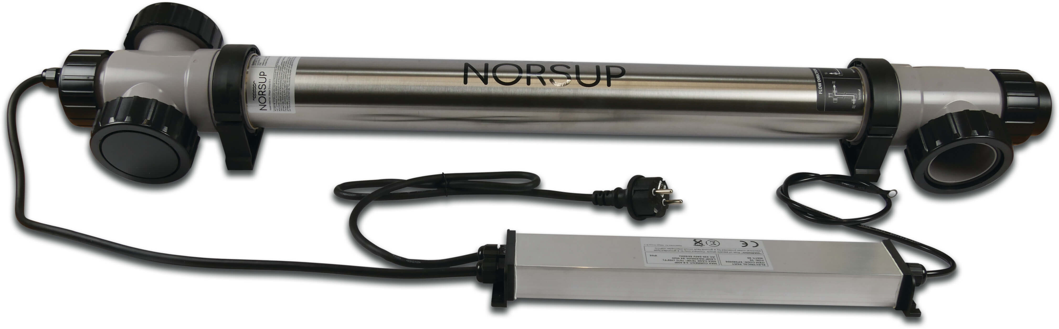 Norsup UV-C disinfection unit stainless steel 316L 50/63 mm x 1 1/2" glue socket/glue spigot x female thread 2bar type Supernova 80W