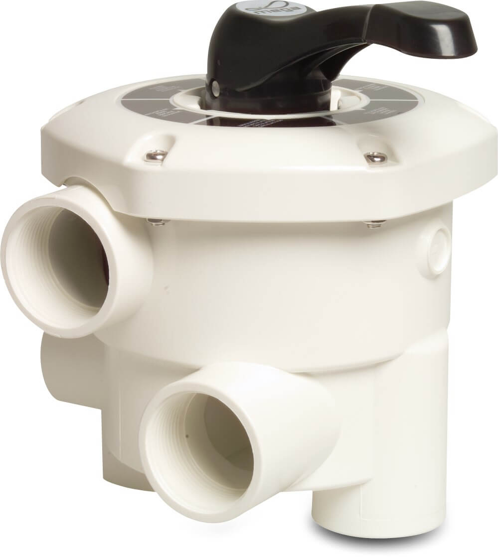 Praher Multiport ventil ABS 1 1/2" invändig gänga vit type 6-way valve