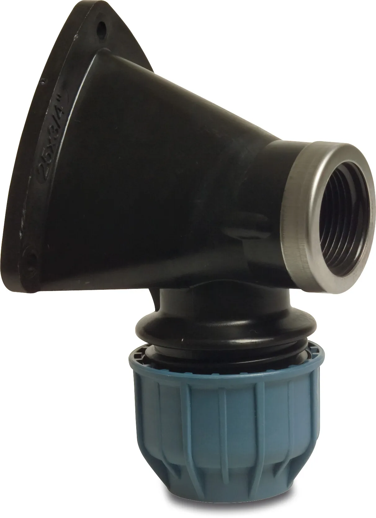 Jason Deck elbow 90° PP 20 mm x 1/2" compression x female thread 16bar black/blue DVGW/KIWA/WRAS/SVGW