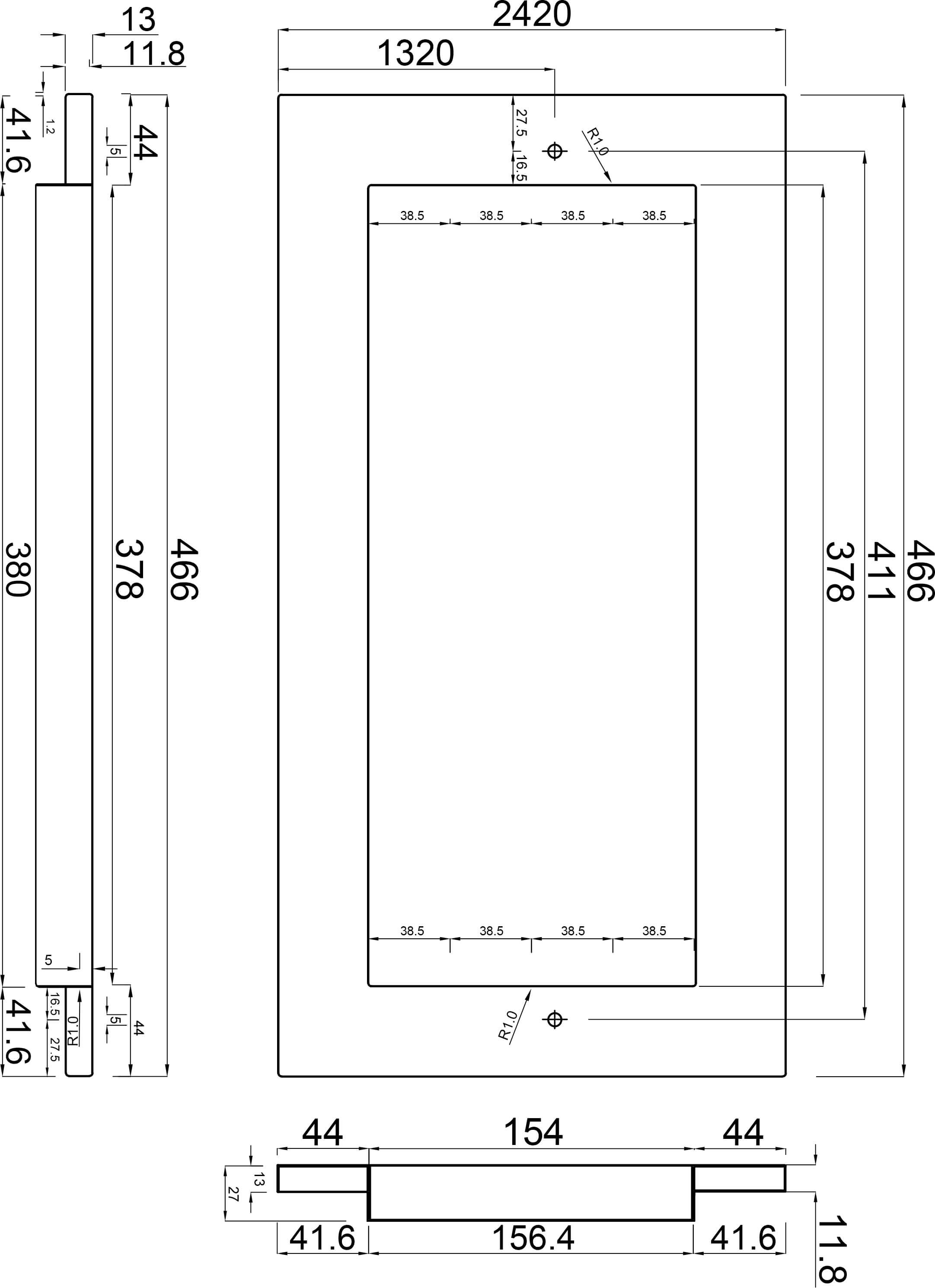 Ocean Flansch mit Blende für Skimmer ABS 242 mm x 466 mm Grau Großer Maßstab Typ Standard with enlargement