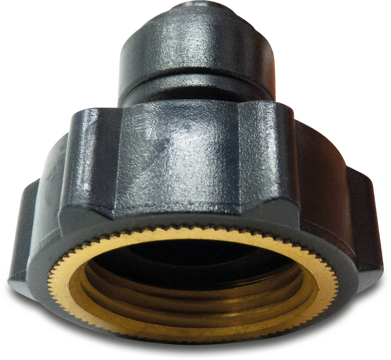 Overgangsstuk met messing draad POM 10 mm x 3/4" insteek x binnendraad 16bar zwart WRAS type Aquaspeed