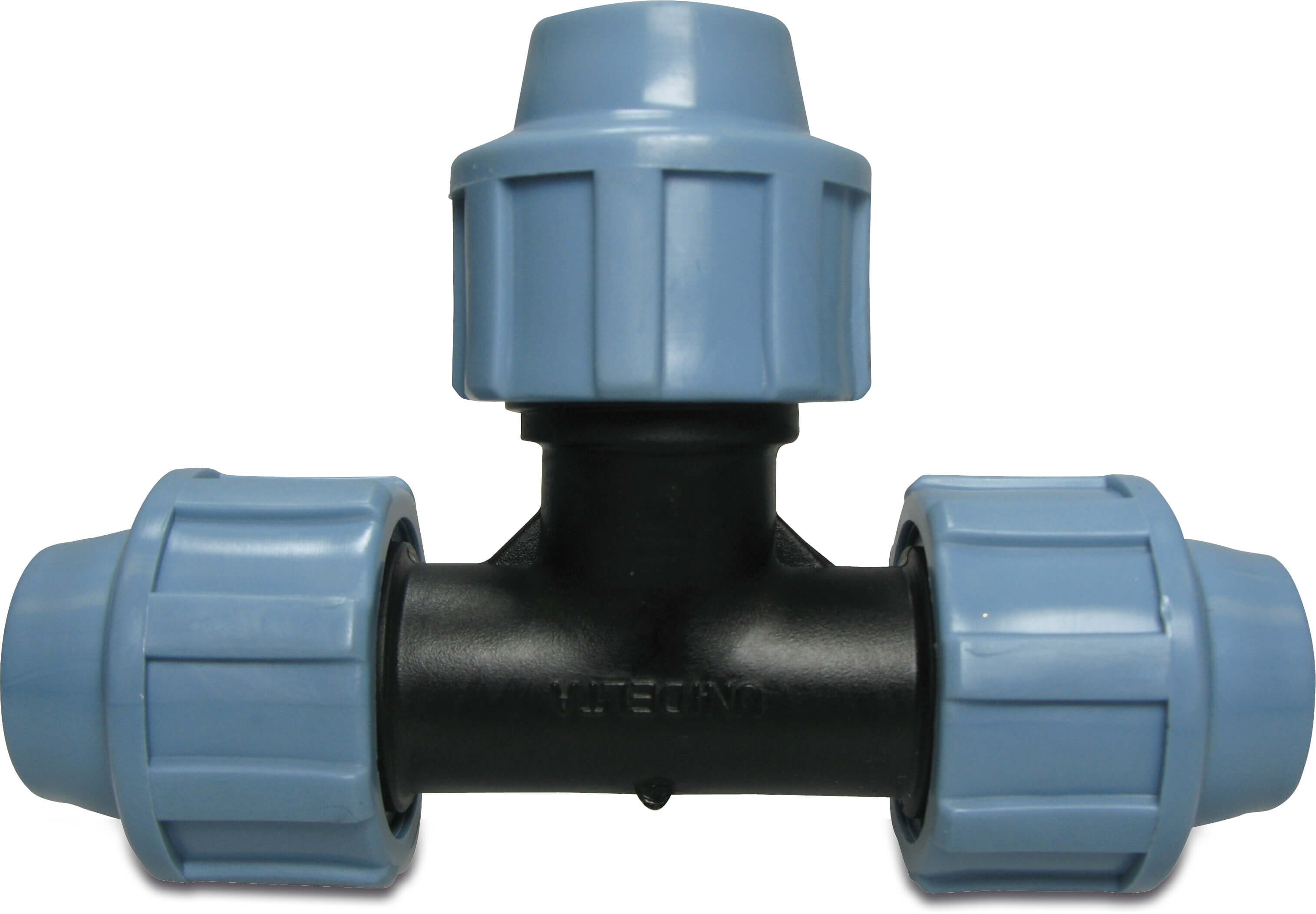 Unidelta T-piece 90° PP 63 mm compression 16bar black/blue DVGW/KIWA/WRAS