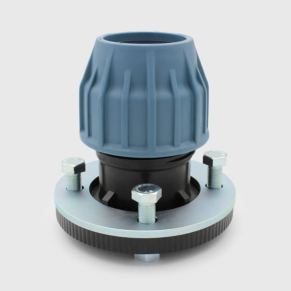 Jason Flange adaptor PP 3" x 90 mm DIN flange x compression 16bar black/white DVGW/KIWA/WRAS/SVGW