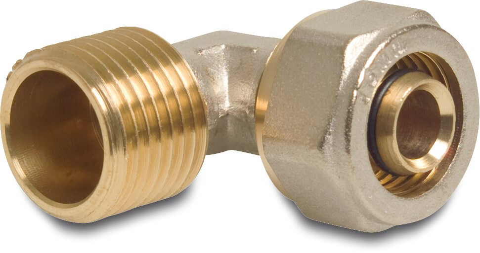 Adaptor elbow 90° brass nickel plated 16 mm x 1/2" compression x male thread type Alu-PE-X
