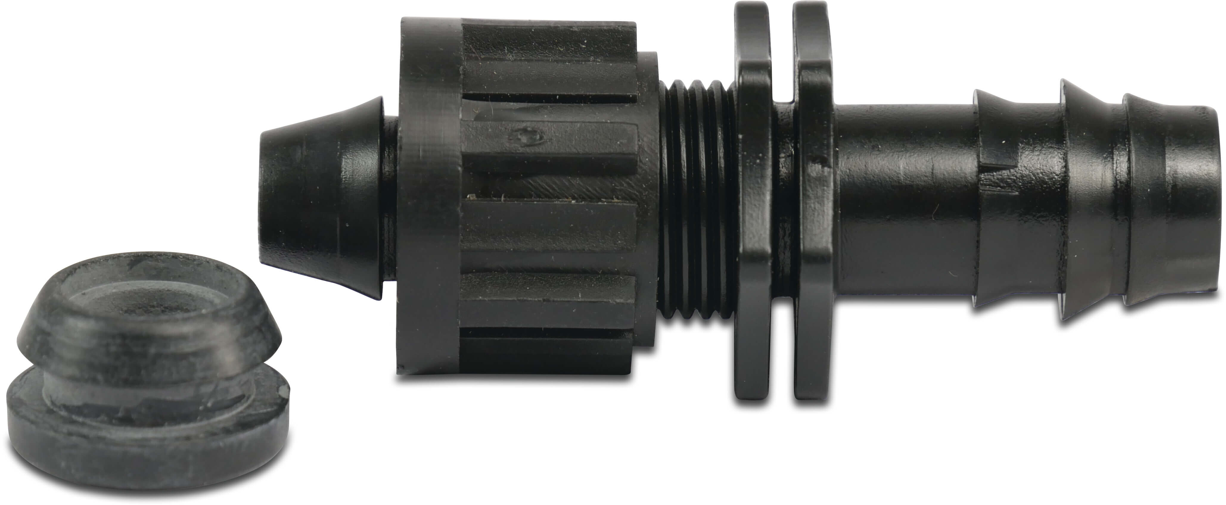 Raccord de dérivation avec anneau en caoutchouc POM 8 mm x 16 mm à emboiter x cannelé 4bar noir type réglable