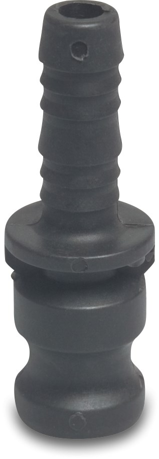 Snelkoppeling PP 1/2" x 13 mm V-deel Camlock x slangtule 7,5bar zwart type Camlock E