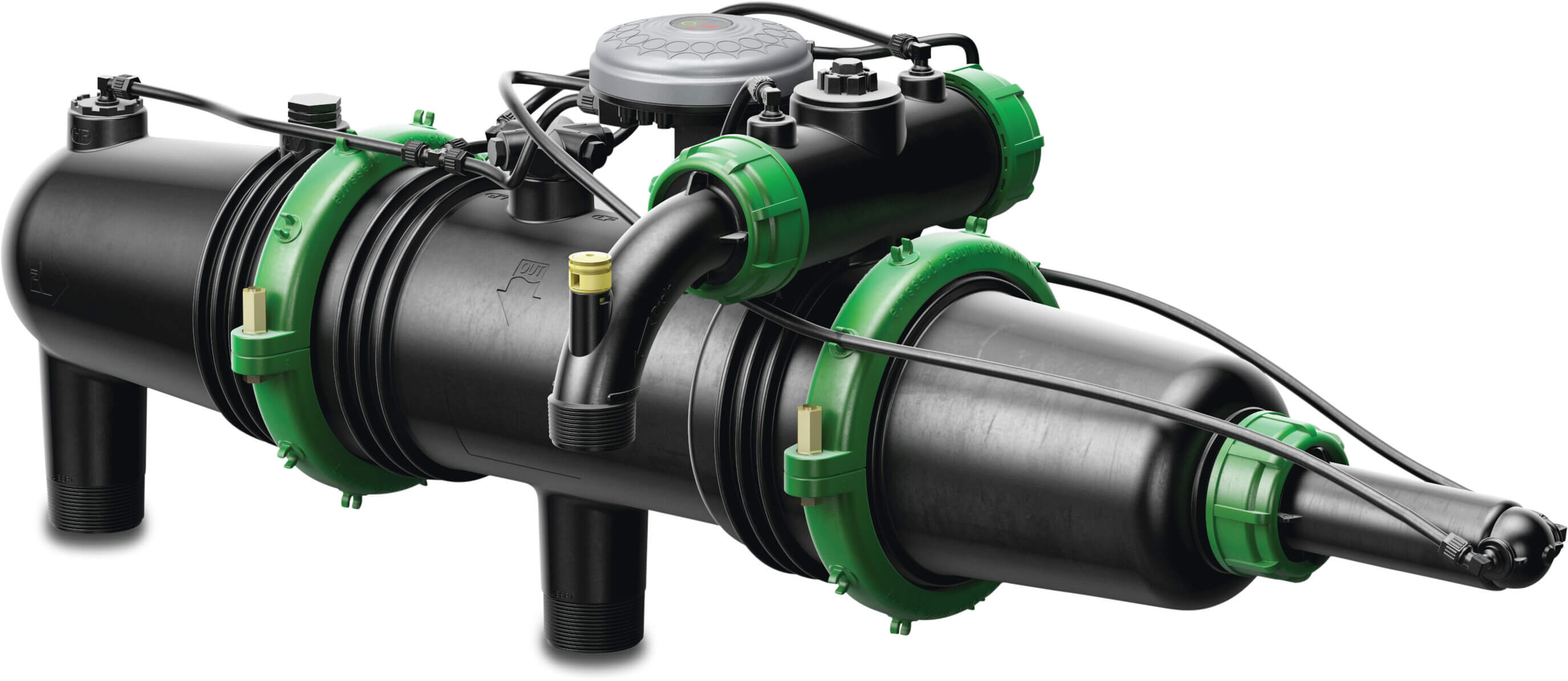 Amiad Automatischer Filter glasfaserverstärktes Nylon 2" Außengewinde 8bar 130micron 0,13 mm Edelstahl 316 9-12VDC latch Schwarz/Grün Typ Mini Sigma On-line