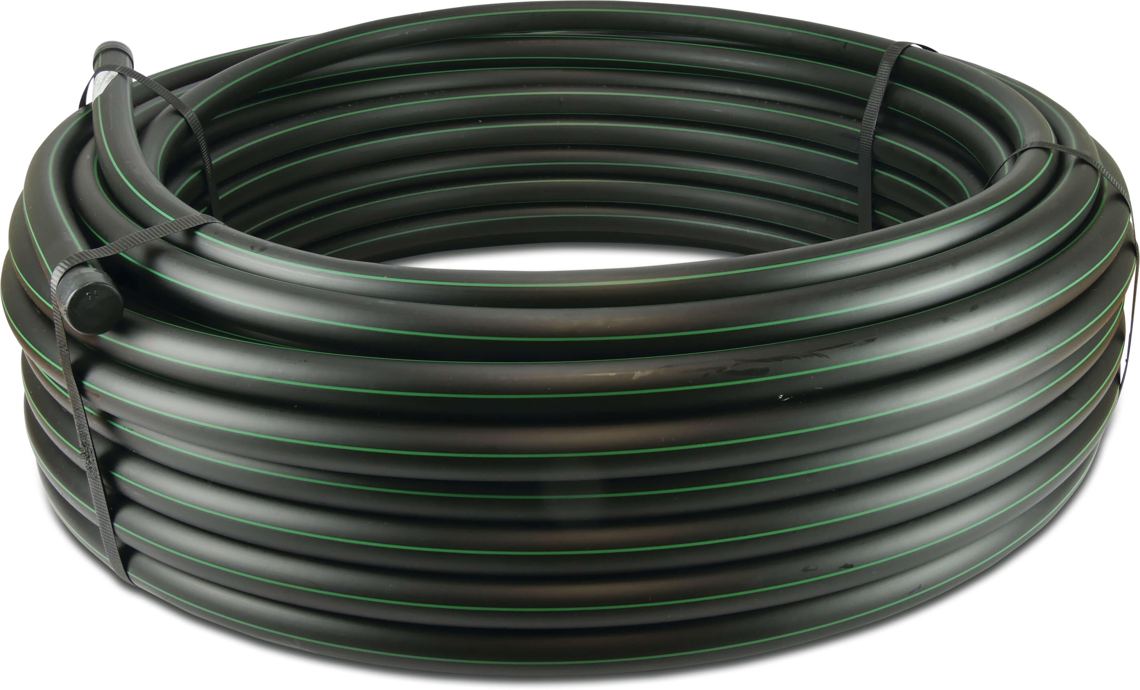Pressure pipe PE100 25 mm x 2,0 mm plain SDR 17 10bar black/green 50m