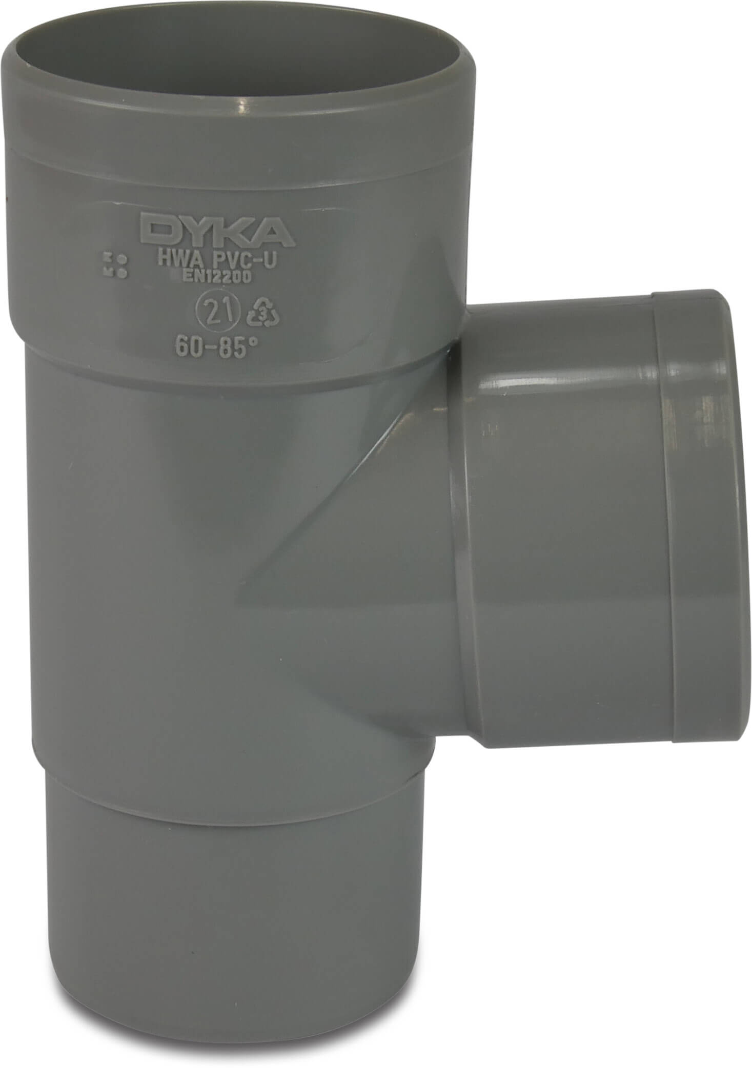 T-piece 87° PVC-U 60 mm glue socket x glue socket x insert (in pipe) grey