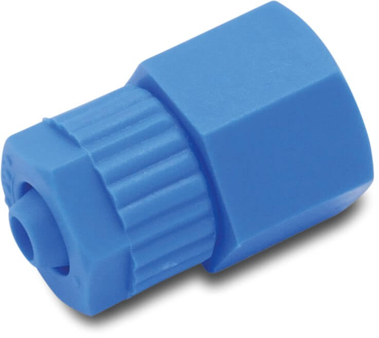 Tefen Connector PA glass fibre reinforced 14 mm x 8 mm barbed 14bar blue