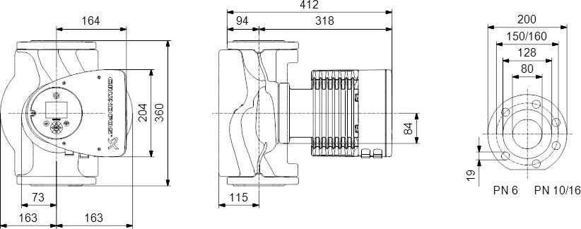 Grundfos Variable speed circulation pump cast iron DN80 flange 10bar 4.6A 230VAC black/red WRAS type MAGNA3 80-100F (360)