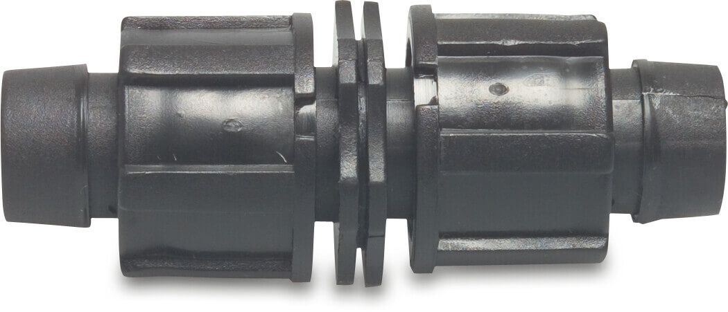 Straight connector PP 17 mm tape 6bar black