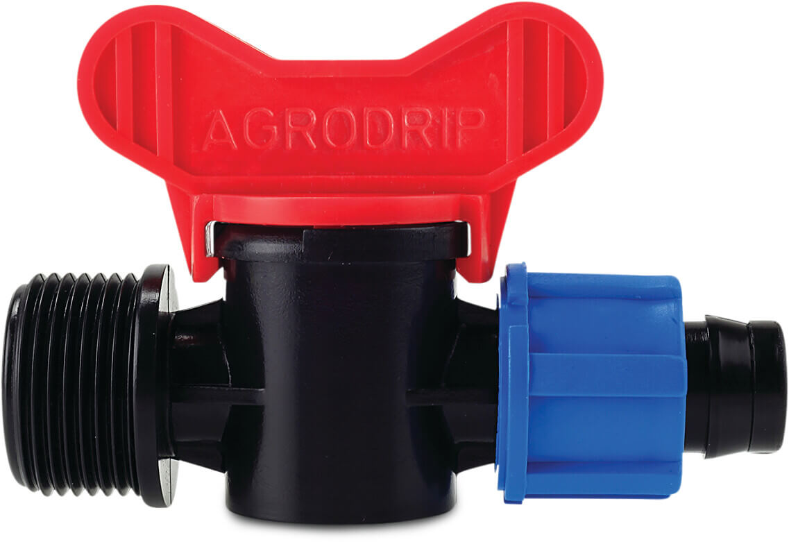 Mini plug valve PP 17 mm x 3/4" tape x male thread black