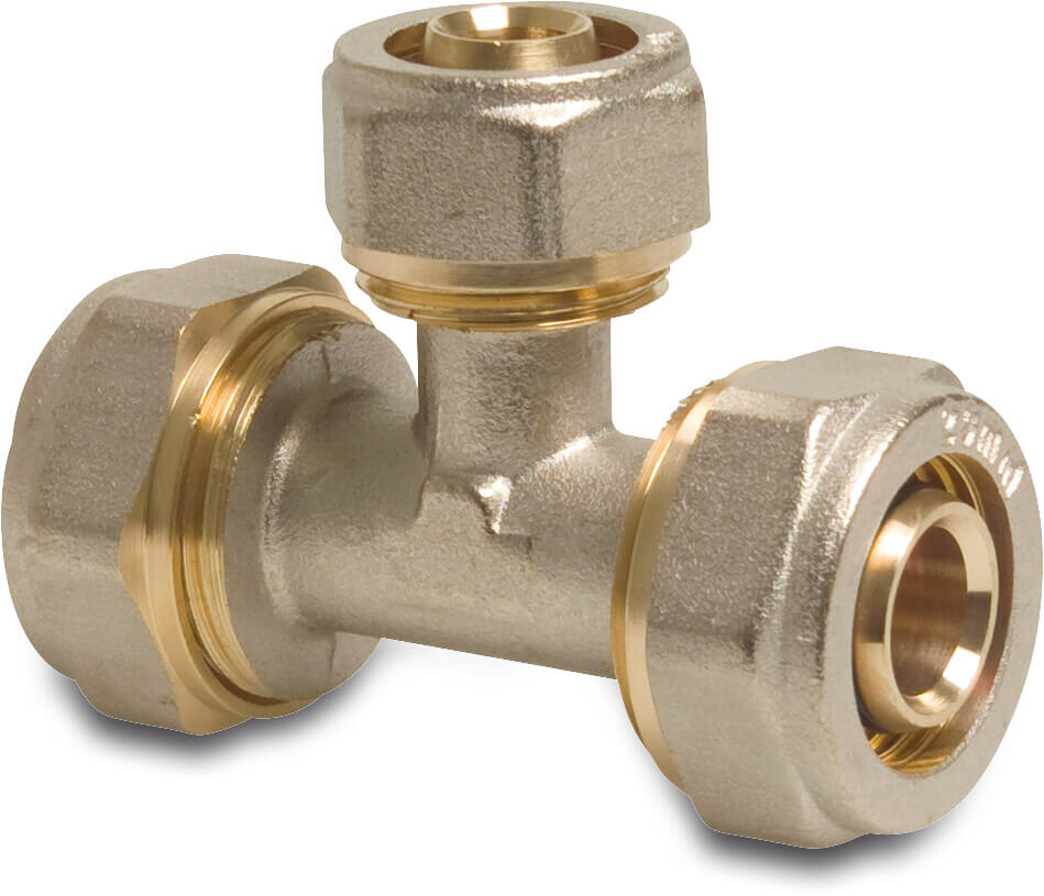 Profec Reducer T-piece 90° brass nickel plated 20 mm x 16 mm x 20 mm compression DVGW type Alu-PE-X