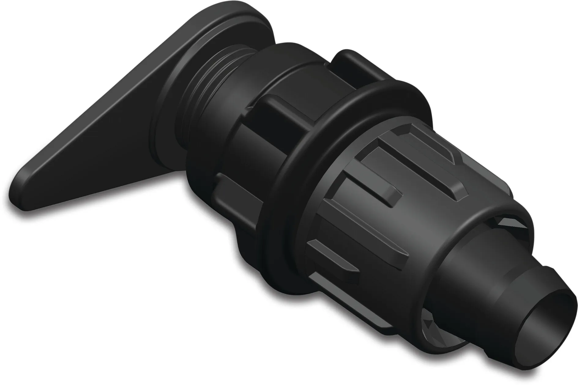 Quick joint adaptor PP 17 mm tape x connection flathose 6bar black