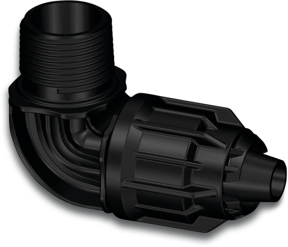 Elbow 90° PP 16 mm x 1/2" quick joint x male thread 4bar black