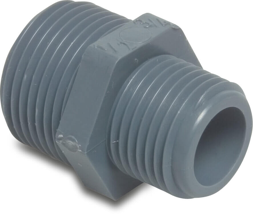 Raccord de réduction PP 1/2" x 3/8" filetage mâle 10bar gris