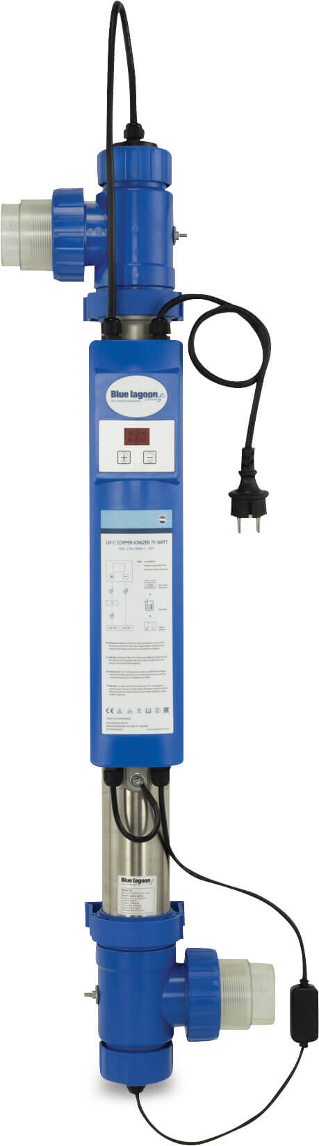 Blue Lagoon UV-C desinfectie-unit RVS 316L 63 mm x 1 1/2" lijmmof x binnendraad 2bar type UV-C Ionizer 75 Watt