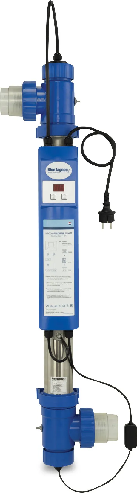 Blue Lagoon Jednostka dezynfekująca wodę UV-C stal nierdzewna 316L 63 mm x 1 1/2" KW x GW 2bar typ UV-C Ionizer 75 Watt