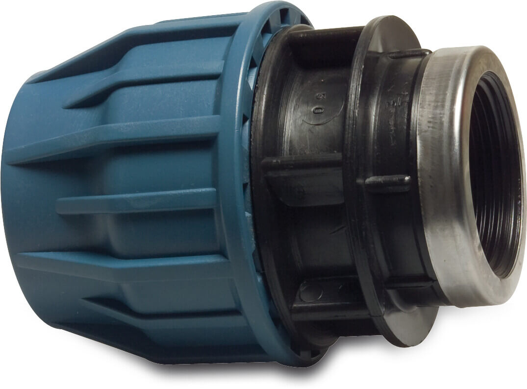 Jason Adaptor socket PP 40 mm x 1" compression x female thread 16bar black/blue DVGW/KIWA/WRAS/SVGW