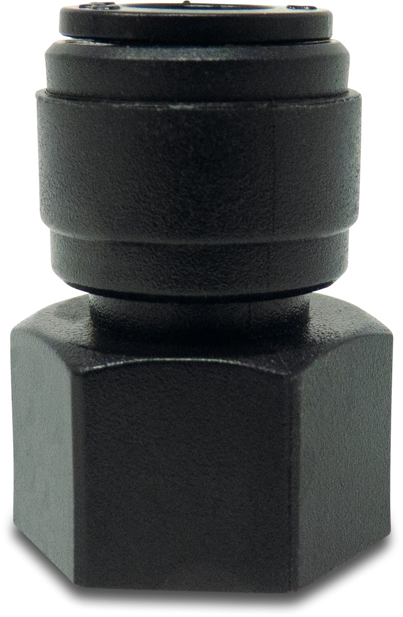 Overgangsstuk met pakking POM 4 mm x 1/8" insteek x binnendraad 20bar zwart WRAS type Aquaspeed